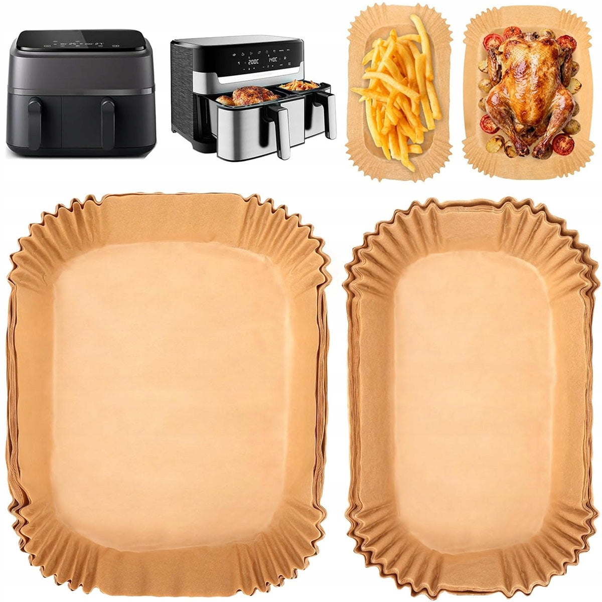 100SZT TACKI PAPIEROWE DO AIR FRYER PHILIPS DUAL PAPIER DO PIECZENIA 3L+6L 20 cm z 28 sztuk