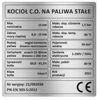 Tabliczka znamionowa na piec, kocioł - 5 klasa paliwa 15 kW