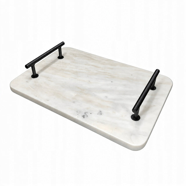 Taca Marmurowa Naturalna Dekoracyjna Biała 29x20x2 cm Uchwyty Glamour do serwowania napojów i przekąsek, patera na stół, organizer na kosmetyki