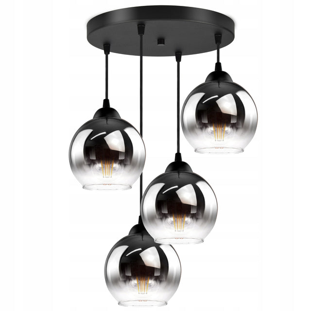 Lampa Wisząca Cztery Kule Grafitowe Transparentne żyrandol szklany E27 do salonu i jadalni, klosze 12 cm, wysokość 70 cm, 60 w