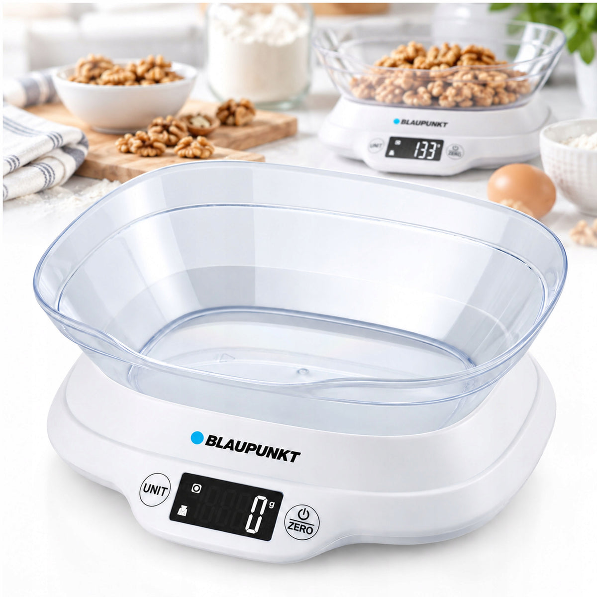 Waga kuchenna elektroniczna z misą LCD blaupunkt FKS501 do odmierzania składników, 5 kg, dokładność 1 g, gramy i