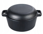 Garnek Żeliwny z Pokrywą 24cm Patelnia Garnek Brytfanka 3,5 L indukcja GAZ naczynie do duszenia i smażenia, zestaw 2w1