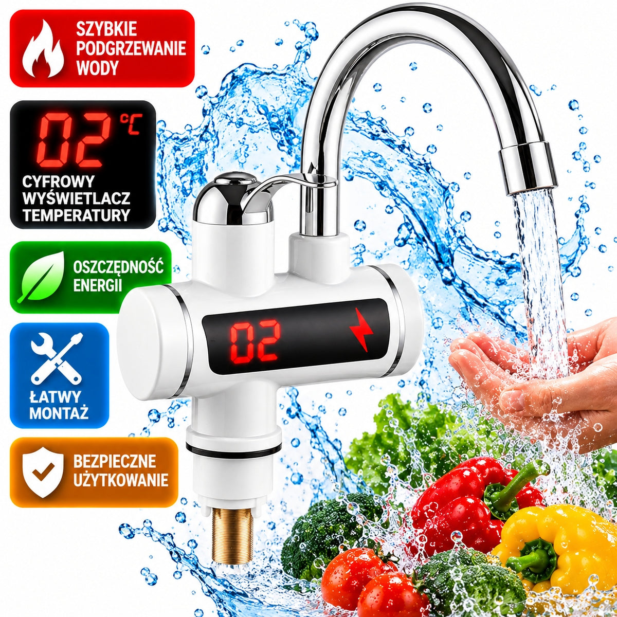 ELEKTRYCZNY PRZEPŁYWOWY GRZAŁKA NADUMYWALKOWY PODGRZEWACZ WODY 3000W LCD G 1 l 3000 W 220 V