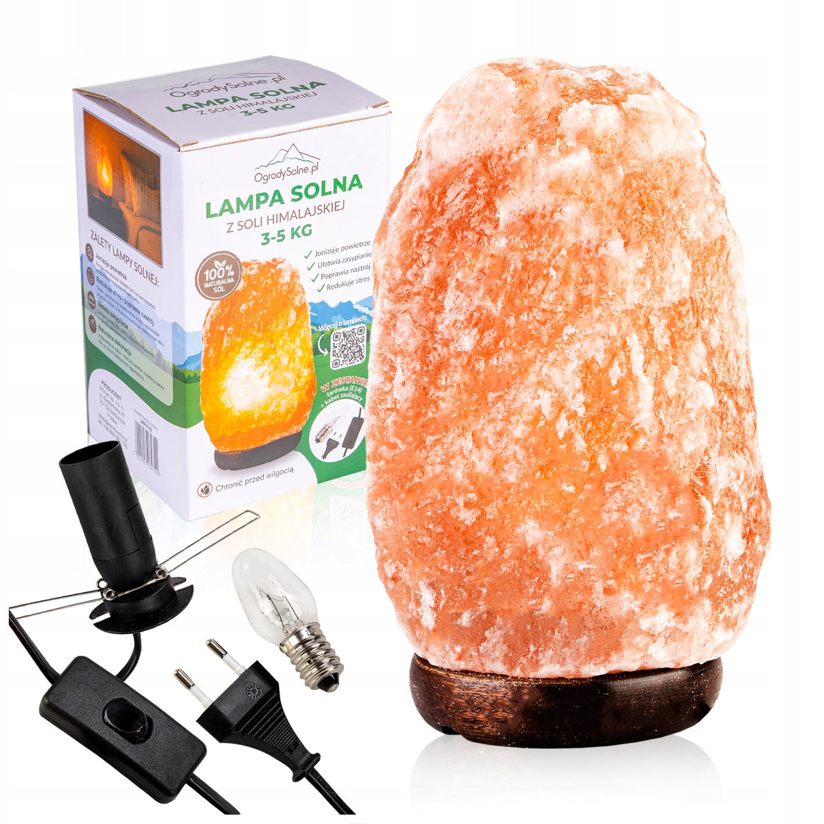 LAMPA SOLNA 3-5 kg sól himalajska JONIZATOR LAMPKA NOCNA Z SOLI NATURALNA ozdobne oświetlenie wnętrz, żarówka w