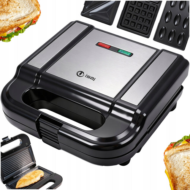 Opiekacz do kanapek panini grill toster elektryczny gofrownica orzeszki 4W1 nominalna srebrny