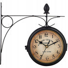 Zegar dwustronny ścienny dworcowy retro vintage metalowy czarny design 14.5 cm brązowy