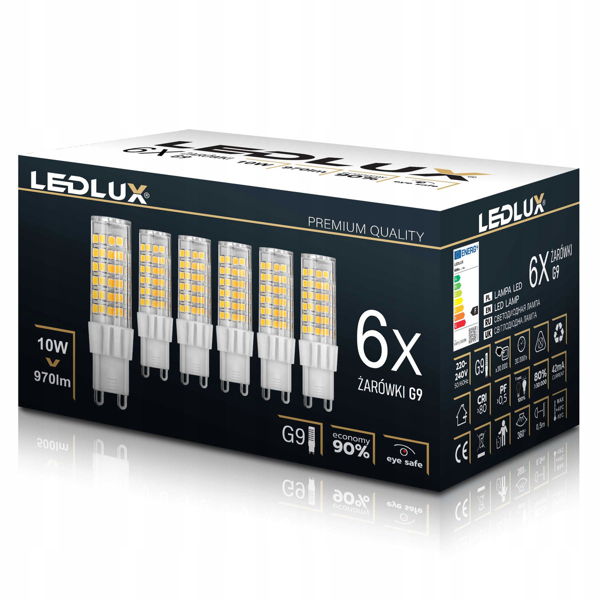 6X Żarówka LED G9 10W =85W ciepła neutralna zimna Premium ledlux nie mruga źródło światła rurkowe 970 lm do opraw