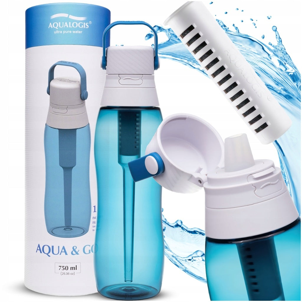 Butelka Filtrująca Na Wodę Bidon Aqualogis Aqua&Go Tritan - Granatowa 750ml niebieski