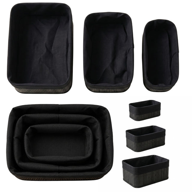 Zestaw 3 koszyków bambusowych z tkaninowym wkładem 30X20X13 CM czarny organizer do przechowywania, pojemniki na drobiazgi, domowy schowek