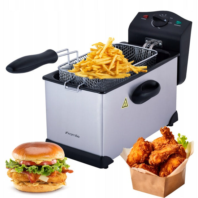 Frytkownica frytownica mocna kompaktowa 3,0 L frytki kurczaki kamille tradycyjna 2200 w srebrny/szary