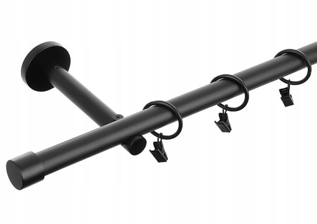 Karnisz metalowy pojedynczy fi19 mm loft - 140cm Czarny mat drążek do zasłon i firan, do salonu i sypialni