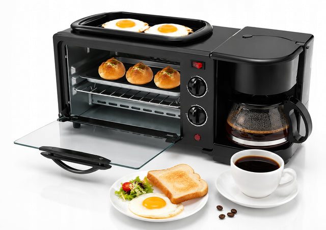 Mini kuchnia 3w1 piekarnik grill ekspres do kawy 1050W 9l śniadanie w 5 min 9 l 1050 w czarny