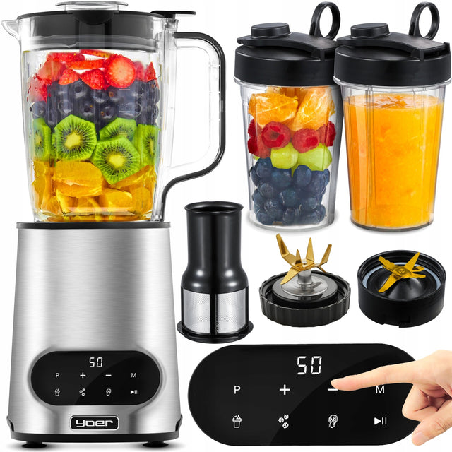 Blender kielichowy Yoer automatyczny 2,4l 2200W Tritan inox +Sito +2 Bidony