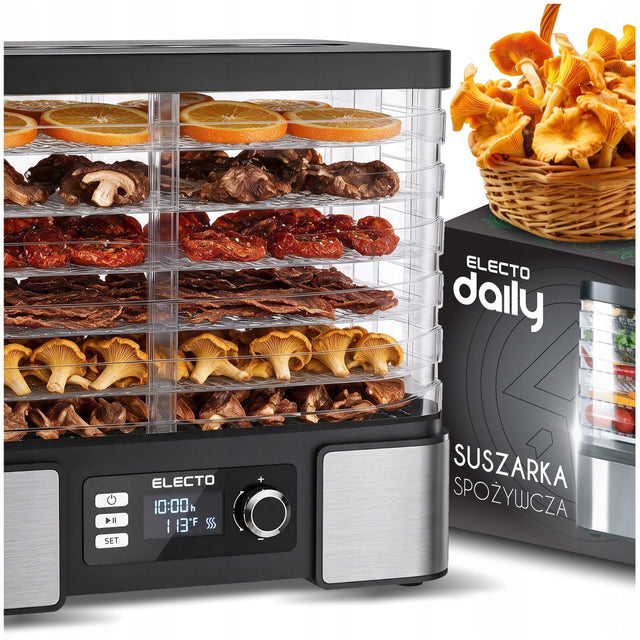 Suszarka do grzybów owoców warzyw duża 15l timer termoobieg 500W + 6 SIT czarny