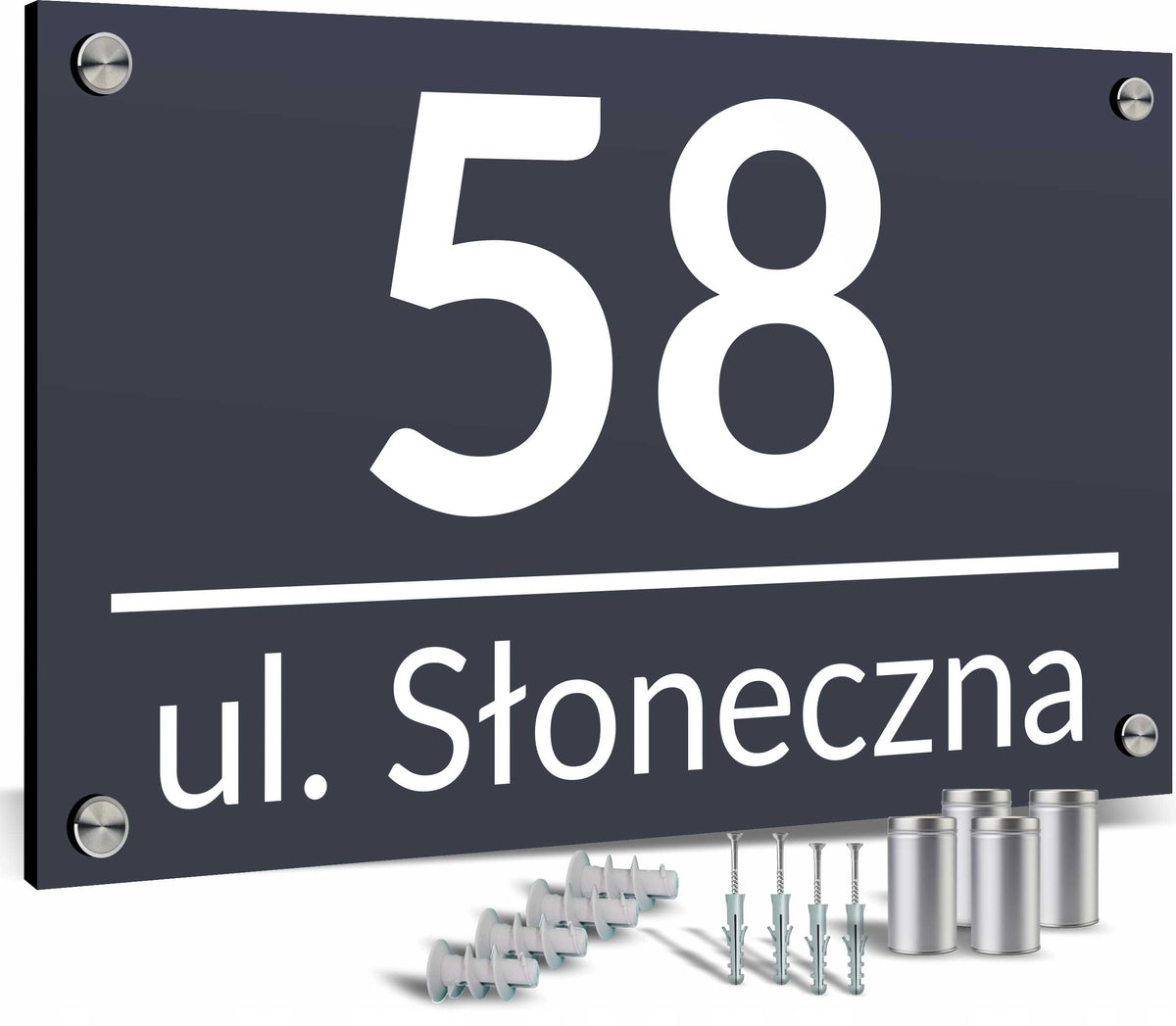 Tabliczka adresowa antracyt Numer Domu Dom dystanse MON. odporna widoczna oznaczenie posesji, szyld na elewację