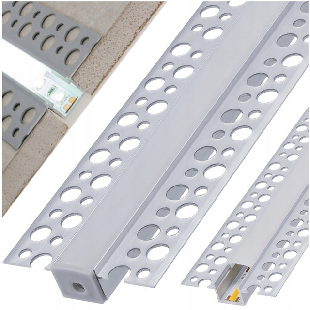 Profil LED aluminiowy do płyt GK gipsowych 2m Solidny Regips Taśmy LED listwa szpachlowa, zabudowa karton-gips, kanał montażowy