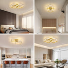Lampa Sufitowa LED Żyrandol Złoty Kwadratowy Nowoczesny 42W 3000K oprawa wisząca do salonu i jadalni, 2 punkty