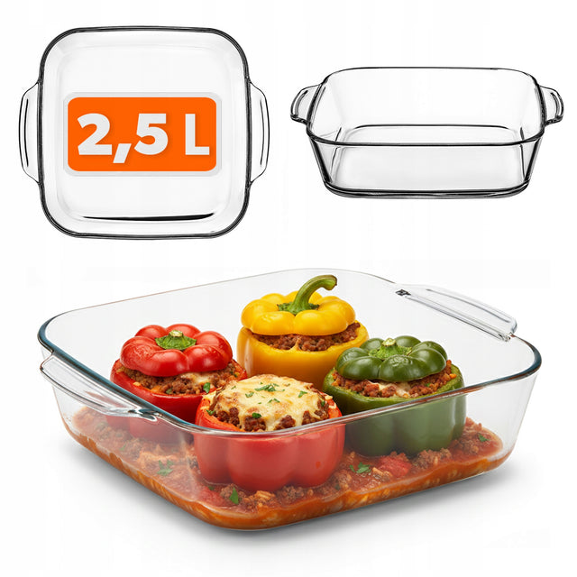 Naczynie żaroodporne 2,5l małe do zapiekania piekarnika kwadratowe 25cm szklana forma, brytfanna, mikrofala, zamrażarka, zmywarka