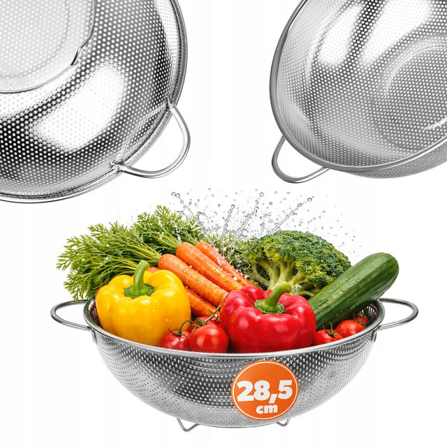 Durszlak cedzak kuchenny 28,5 cm do zlewu sitko do odcedzania metalowy sito stal nierdzewna srebrny ociekacz makaronu warzyw owoców