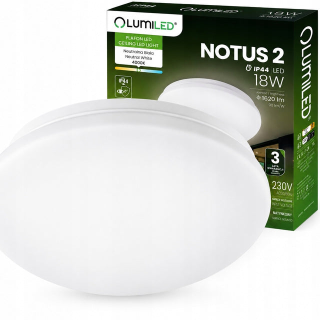 Plafon LED Panel Natynkowy Sufitowy Lampa 18W Okrągły IP44 33cm Nie Mruga do łazienki, kuchni, neutralna barwa, zintegrowane źródło światła