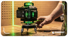 Poziomica laserowa laser krzyżowy zielony samopoziomująca 4D 360° + statyw niwelator budowlany 16 linii, zasięg 40 m