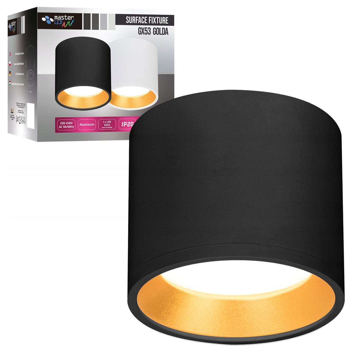 Lampa Sufitowa Oprawa Halogenowa LED GX53 Spot NATYNKOWA Kinkiet Reflektor czarna aluminiowa okrągła, pojedynczy punkt