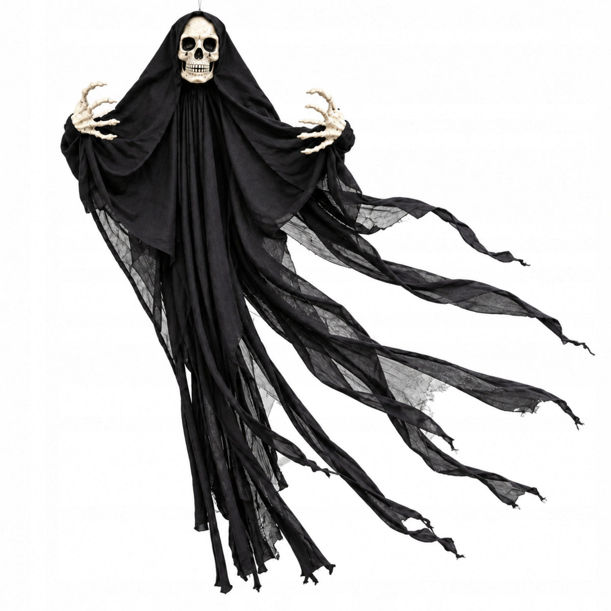 Kościotrup wiszący 116 × 60 cm czarny duch dekoracja Halloween szkielet na imprezę tematyczną, nawiedzonego domu