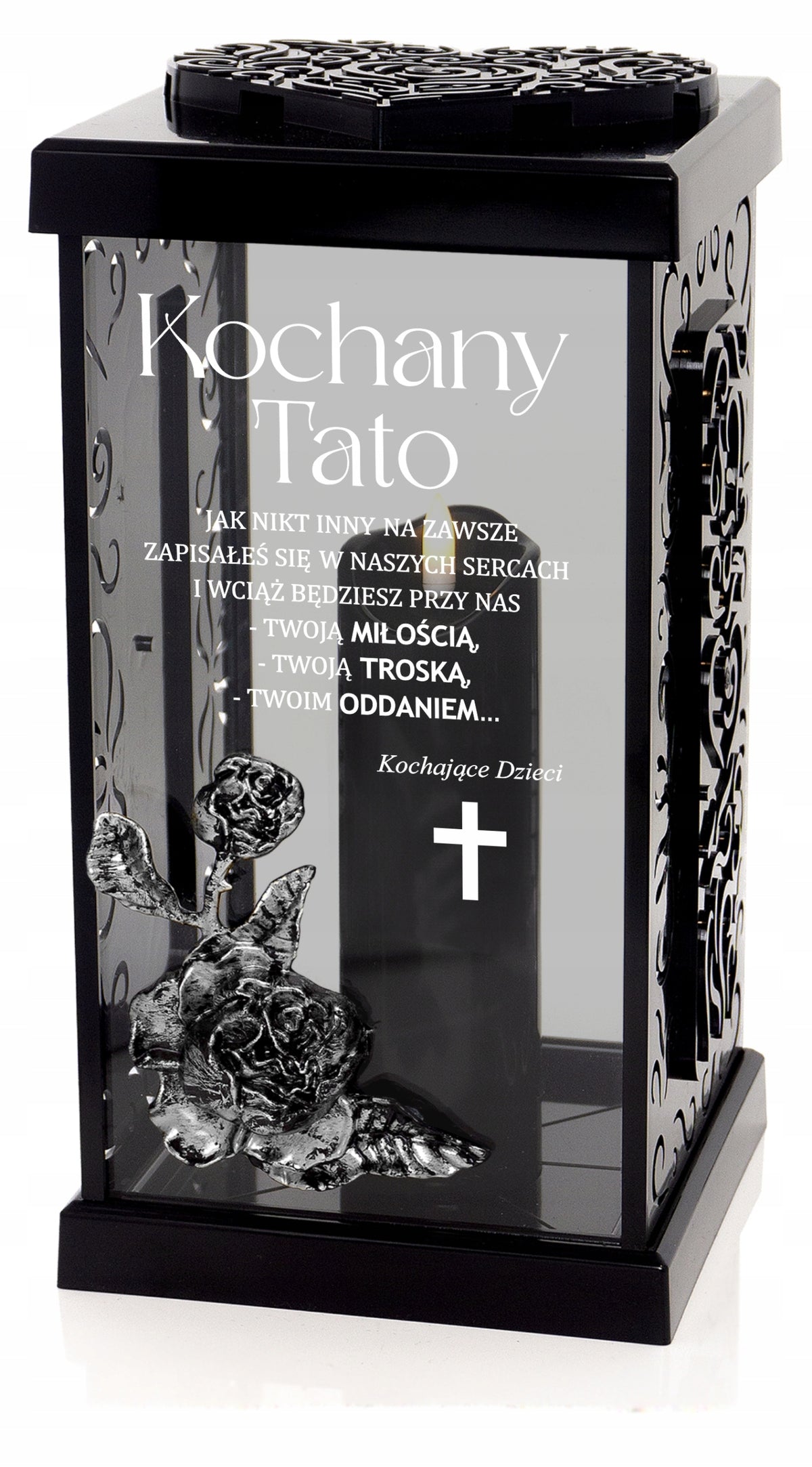 WYJATKOWA KAPLICZKA z Grawerem PERSONALIZOWANA na 1 Listopada dla Taty znicz LED na grób, lampion nagrobny 31 cm