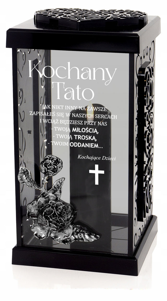 Wyjatkowa kapliczka z Grawerem personalizowana na 1 Listopada dla Taty znicz LED na grób, lampion nagrobny 31 cm