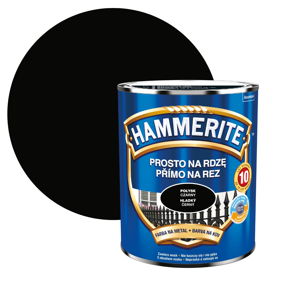 Hammerite na rdzę 0,7l czarny połysk farba antykorozyjna do metalu, zabezpieczenie powierzchni stalowych