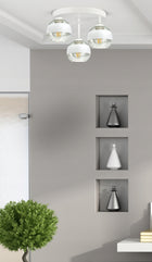 Lampa Wisząca Sufitowa Żyrandol Biała Szklane Kule White Belt ER3 LED E27 oświetlenie do salonu i jadalni, 3 punkty