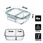 Szklane pojemniki na żywność zestaw pojemników 4x 1l z przegrodami lunchbox do mikrofali, zamrażarki i zmywarki, na
