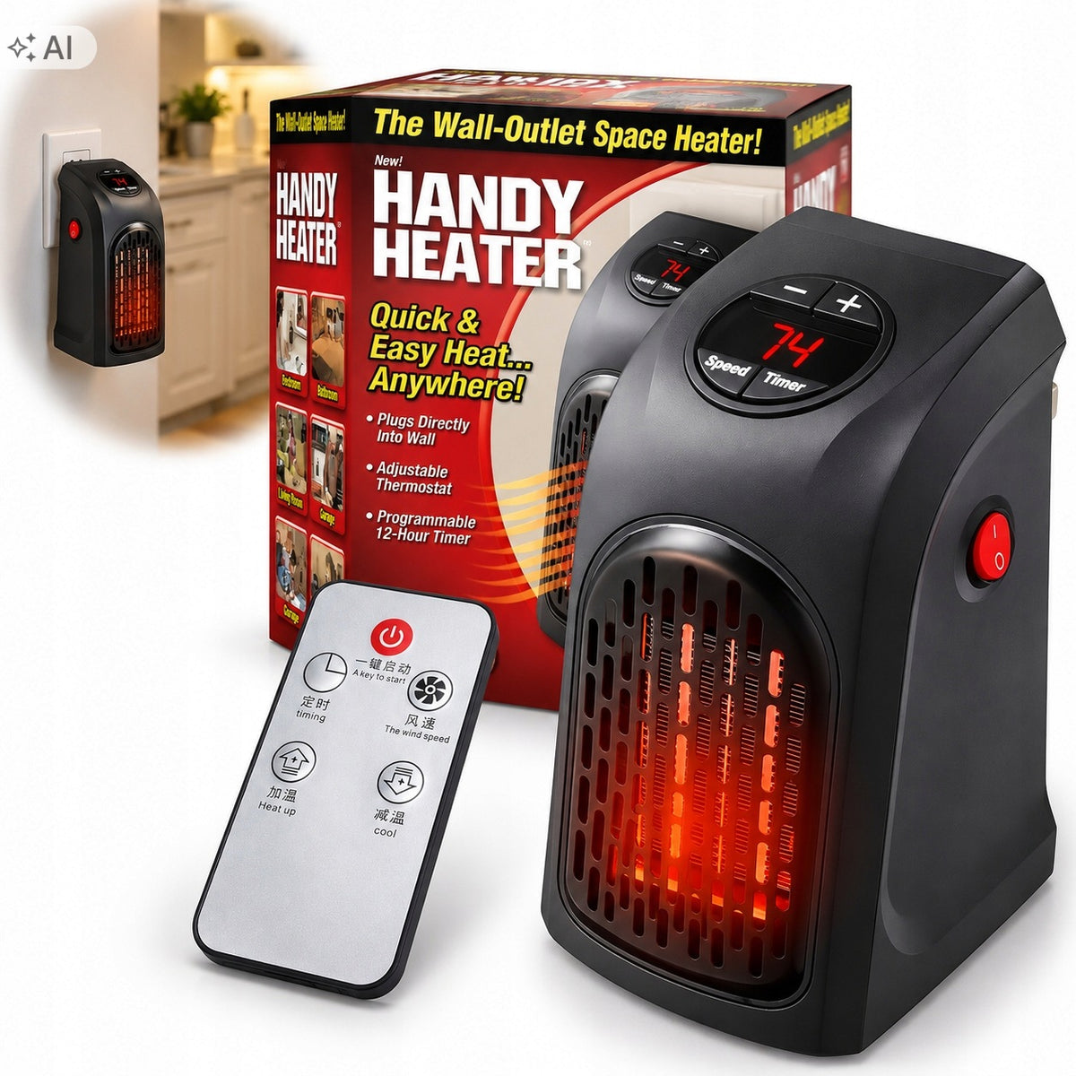 Mini grzejnik elektryczny farelka do kontaktu pilot heater 400W ogrzewacz czarny ceramiczny termowentylator z