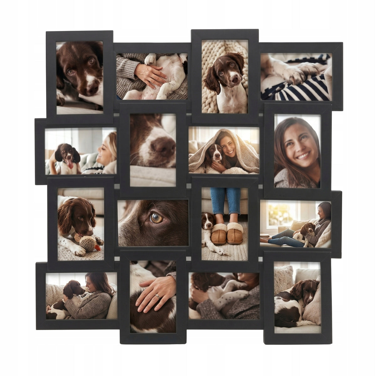 Multiramka na 16 zdjęć 61X61 CM MDF czarna ramka na zdjęcia 10X15 CM kolaż fotografii, galeria ścienna, dekoracja do