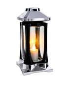 Znicz K-22 Srebrny Nowoczesny Design czerń i Srebro Wysoki 27cm VIP Znicz lampion nagrobny LED na cmentarz, dekoracja