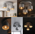 Lampa Sufitowa Żyrandol Plafon 3xE27 Szara Cementowa Urban GrayRoller LOFT oprawa wisząca metalowa 3-punktowa do salonu