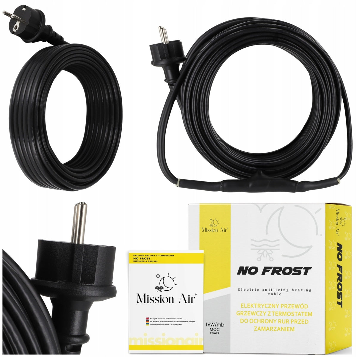 KABEL GRZEWCZY PRZEWÓD GRZEJNY Z TERMOSTATEM WTYCZKĄ do rur rynny 16W/m 2M 2 m 8 mm liniowa