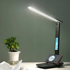 LAMPKA LED BIURKOWA REGULOWANA SZKOLNA BIURKO WYŚWIETLACZ LCD BUDZIK USB do nauki i czytania, ściemniana, czarna