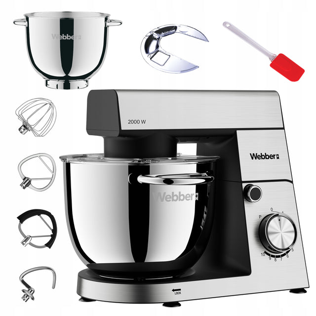Robot kuchenny planetarny webber SM16 mikser 2000W misa 5,2l wielofunkcyjny nominalna srebrny