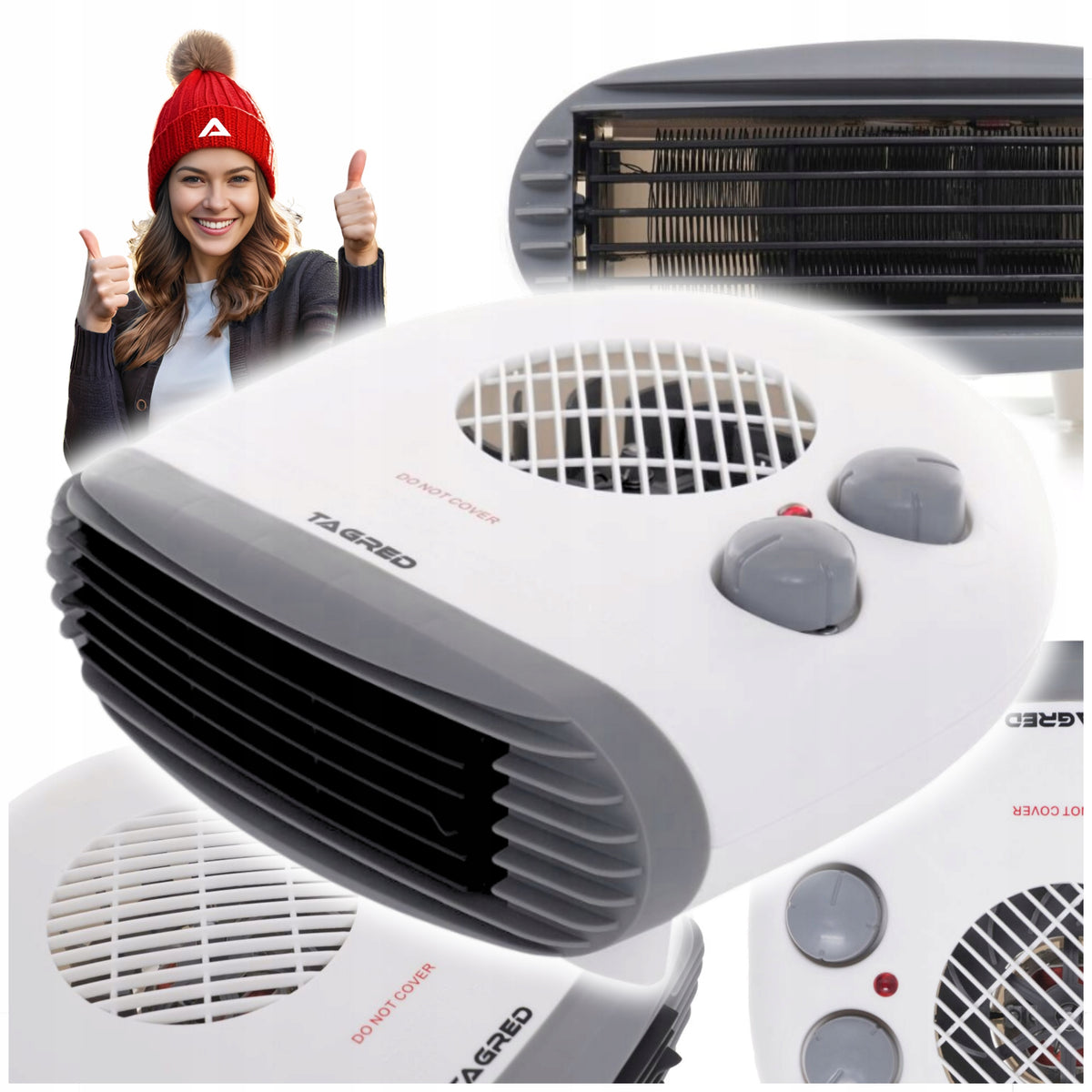 Grzejnik elektryczny Cicha Farelka Mocny Termowentylator 2000W Termostat grzewcza biały