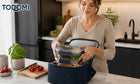12 x lunchbox szklane pojemniki na żywność uszczelka żaroodporne zestaw 9.7 l bezbarwny, czarny