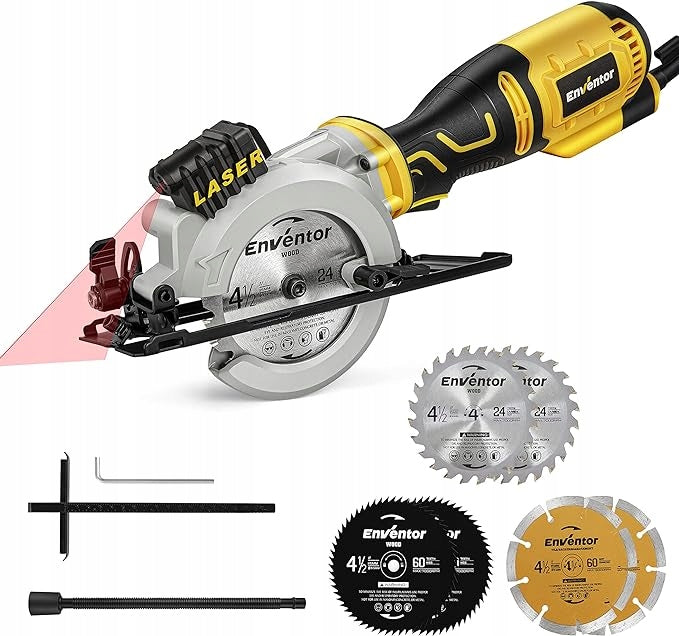 Mini pilarka tarczowa 705W z prowadnicą laserową 6 ostrzy Mała piła ręczna przecinarka, 115 mm, cięcie do 43 mm