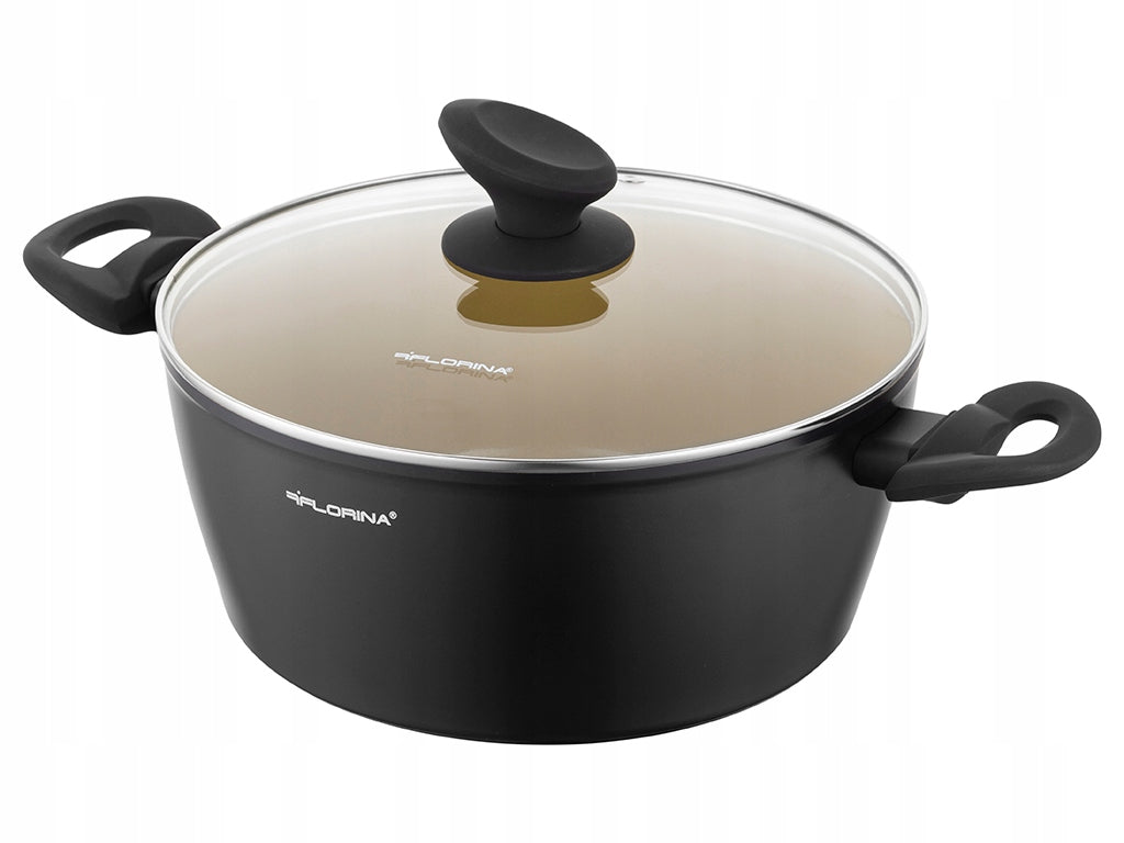 Garnek z pokrywką Florina Amwegan 24cm 3,6l powłoka olivarte na gaz indukcj naczynie aluminiowe do gotowania