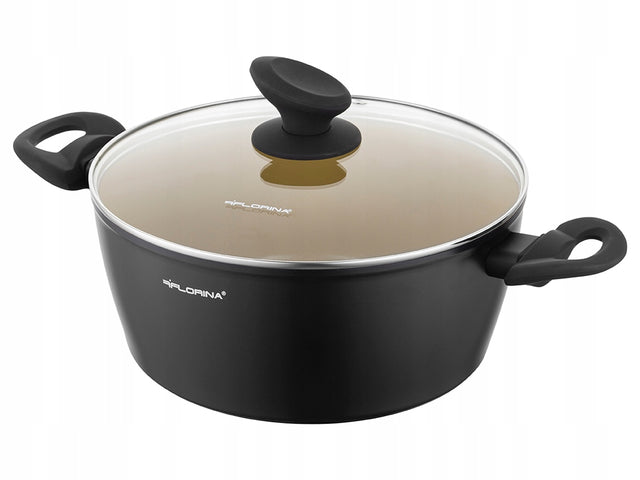 Garnek z pokrywką Florina Amwegan 24cm 3,6l powłoka olivarte na gaz indukcj naczynie aluminiowe do gotowania, ceramiczna warstwa
