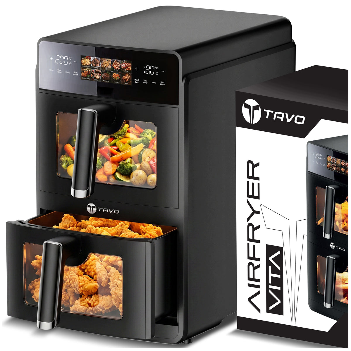 Frytkownica Beztłuszczowa Air Fryer 12l 3300W Frytownica Dwukomorowa Tacka czarny