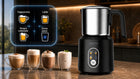 Spieniacz do mleka elektryczny podgrzewacz kawy pianka latte 350ml 4 tryby czarny dzbanek 1000 w zasilanie sieciowe