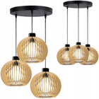 LAMPA WISZĄCA SUFITOWA DREWNIANA ŻYRANDOL POTRÓJNA REGULOWANA 3 KLOSZE oprawa do kuchni salonu jadalni, 3x E27, do 60 W