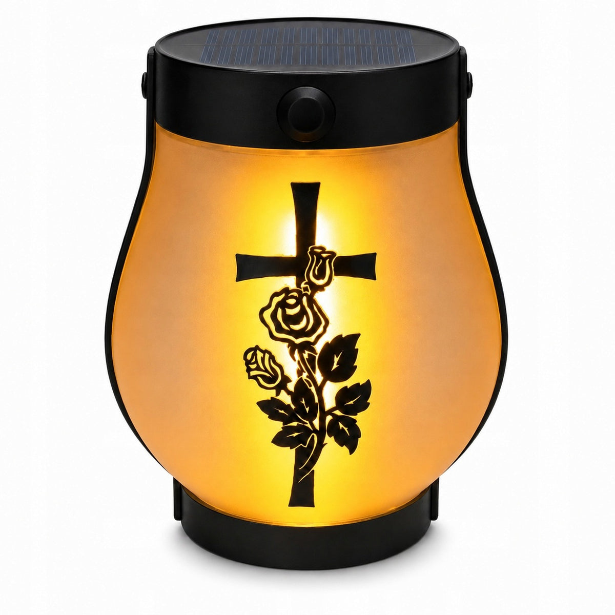 Znicz solarny LED lampion na grób statuetka na cmentarz róża krzyż nagrobny lampka pamięci ozdoba grobowa 14 cm