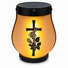 Znicz solarny LED lampion na grób statuetka na cmentarz róża krzyż nagrobny lampka pamięci ozdoba grobowa 14 cm