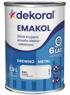 Emakol strong emalia do drewna i metalu biały połysk RAL 9003 0.9l farba alkidowa do mebli, wydajność 18 m²/l